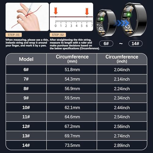 Image of Smart Ring for Women Men, Fitness Ring with Heart Rate, Blood Oxygen,Stress, Sleep Tracker, Step Tracker, Fit Ring No Subscription Fee, IP68 Waterproof Smart Ring for iPhone & Android (Black, 10#)