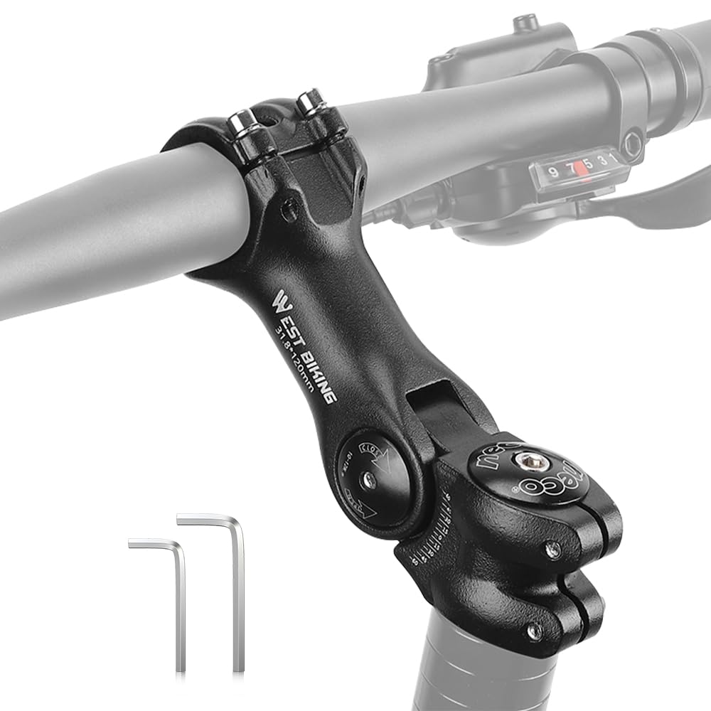 Potence de Vélo Réglable – Potence en Aluminium pour VTT, Vélo de Route & Vélo Électrique, Angle ±60°, Solide & Résistante aux Intempéries, avec Clés Allen