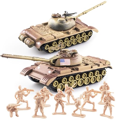 MaozyHomie WW2 Army Tank-2 and Army Men Toys Playset, 2pc US Tank Models with 10pc Toy Soldiers,...