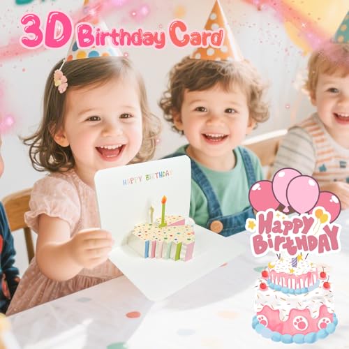 Birthday Gifts Set for Girls with 3D Birthday Card, Adjustable Pearl Charm Bracelet with Keychain for 3 4 5 6 7 8 Year,Birthday Gifts for Daughter Granddaughter Niece Girls3