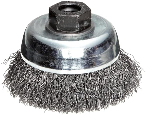 Image of Weiler 36033 Vortec Pro 3 inch Crimped Wire Cup Brush, .014 inch Steel Fill, M10 x 1.25 Nut, Made in the USA