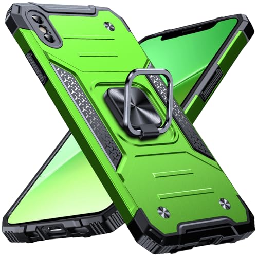 Image of Anqrp Heavy Duty Case for iPhone X /XS Case with Enhanced Ring Holder Grip Stand, Military Grade Shockproof Rugged Drop Protective Silicone Hard Slim iPhone X /XS Phone Case Cover,Spring Grass