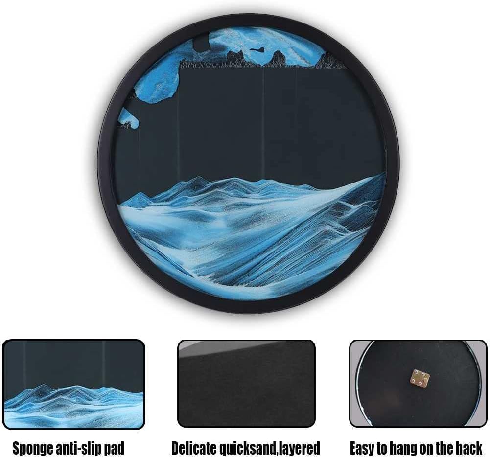 KRIDDR Dynamic Sand Art Picture 3D Moving Sand Landscape Round Glass Moving Sand Pictures for Stress Relief Wall Mounted Moving Sand Art Picture Frame for Office Home