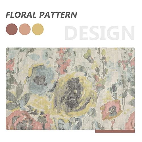 Image of MYSKY HOME Floral Curtains 54 inches Long Cotton Curtain Draperies for Living Room Vintage Floral Printed Pattern Drapes with Grommet Top Window Drapes, 2 Panel, Yellow and Natural