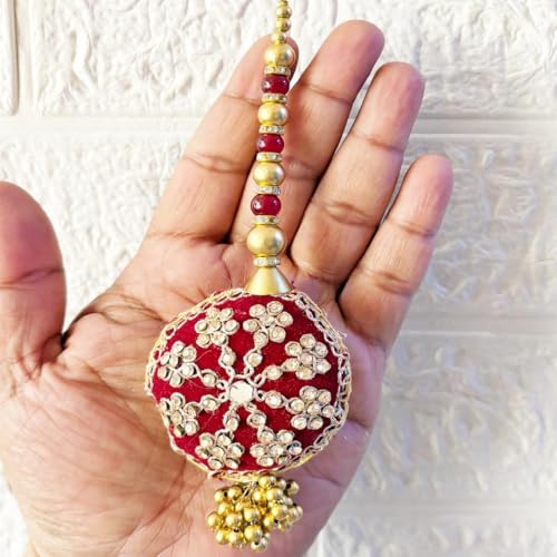 Image of Adikala Craft Store Handmade Ethnic Silk Latkan Tassel Set of 2 for Saree Pallu, Blouse, Suits, Dupatta, Lehenga Decor | Wedding Festival Occasion (Round Red)