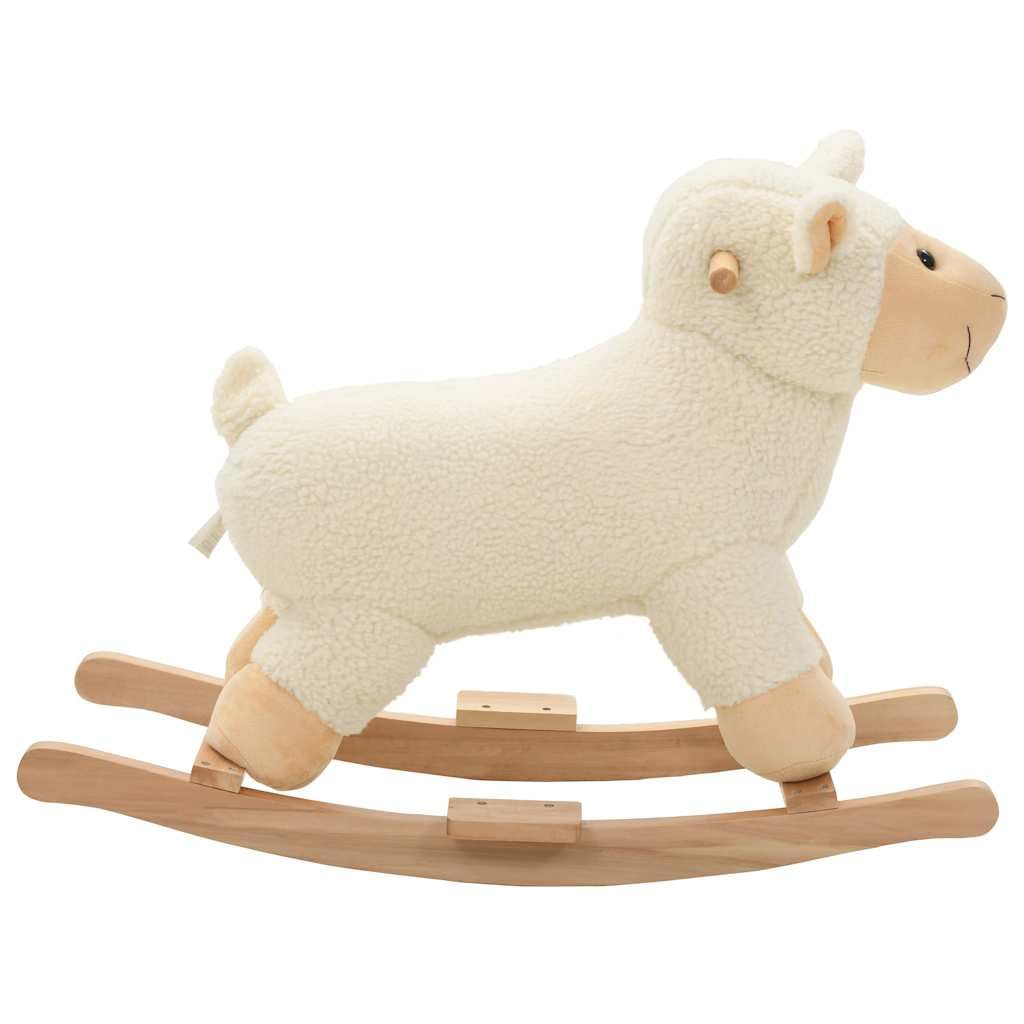Pecora a dondolo con base in legno e morbido rivestimento in peluche, cavallo a dondolo per bambini da 12 a 36 mesi, 78 x 34 x 58 cm