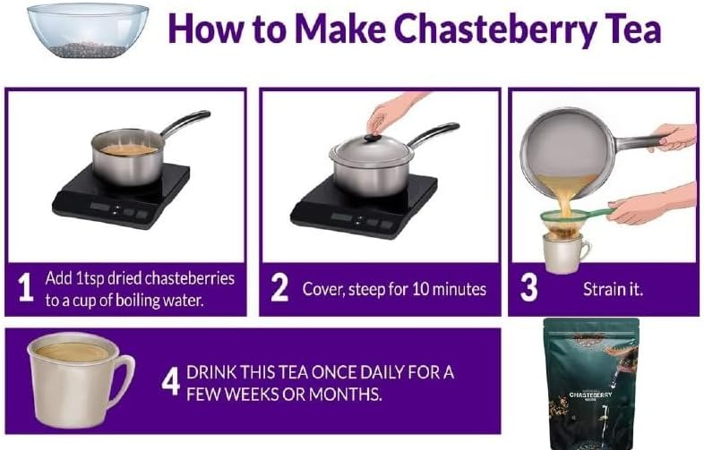 Miniatura 3 de Té de bayas castas Vitex Agnus-Castus Pimienta de monje Hojas de té de casteberry premium Té de hierbas para la salud de la mujer (7.05 oz)