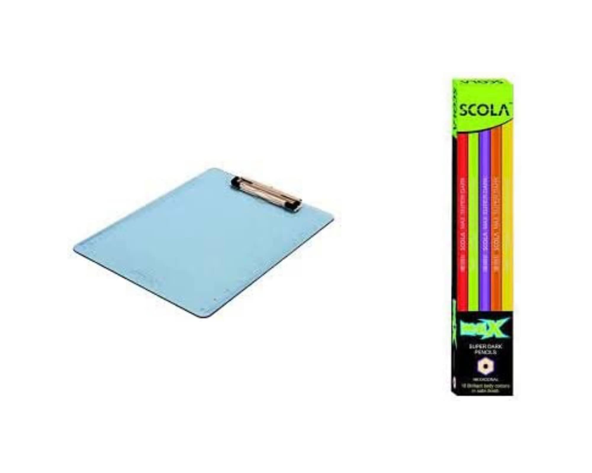 Plastic clipboards multicolord with pack of 1 scola pemcil and a sharpner free (Color and Design may vary) By Ashwani Enterprises