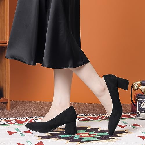 Allegra K Women's Pointy Toe Slip-on Low Chunky Heels Pumps2