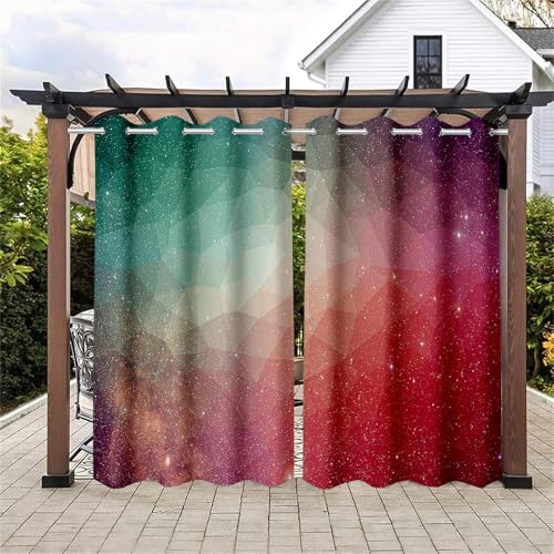 Surwin 2 Stück 3D Bunt Outdoor Vorhang Wetterfest, Verdunklungsvorhänge mit Ösen,Balkon Sichtschutz,Vorhänge Blickdicht,Outdoor Vorhang für Balkon Terrasse Pergola (rot,106x160cm)
