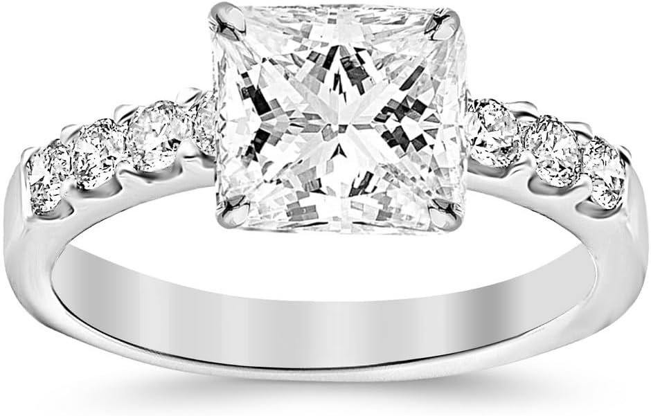 Houston Diamond District 2 Carat GIA Certified Princess Cut Classic Prong Set Diamond Engagement Ring (I-J Color VS1-VS2 Clarity Center Stones)