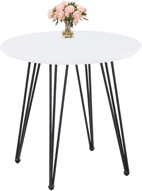 GOLDFAN Round Dining Table White Kitchen Table Wooden Table with Black Powder Coated Legs for Dining Room Home Kitchen,80 cm (Table Only)