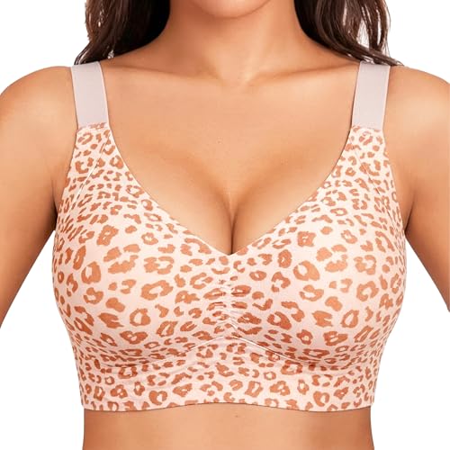 VRCOMFY 2026 Jelly Bras for Women Push Up Wireless Bralette Soft Full Coverage Comfortable Everyday Tshirt Bra Leopard Pink
