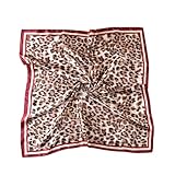 EIysee 35 x 35 Women's Fashion Pattern Large Square Silk Like Hair Scarf Head Sleeping Wrap Satin Neck Bandana for Gift… (Leopard wine red)