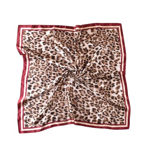 EIysee 35 x 35 Womens Fashion Pattern Large Square Silk Like Hair Scarf Head Sleeping Wrap Satin Neck Bandana for Gift (Leopard wine red)