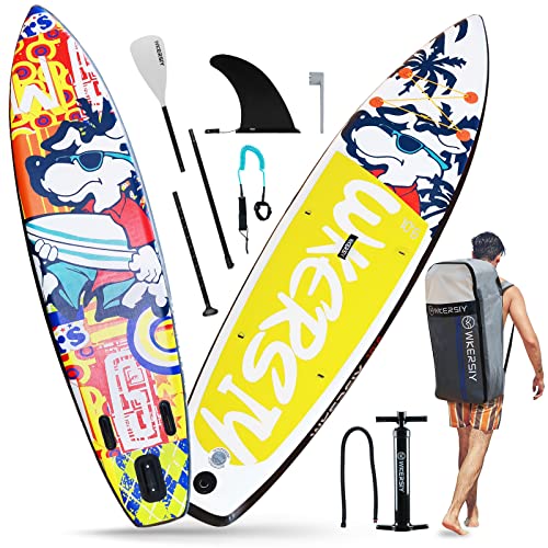 Inflatable Stand Up Paddleboard d 6 Inch Thick Surfboard Surf Set with Paddleboard Surf Fin Coiled Leash Inflator Pump and Carry Bag