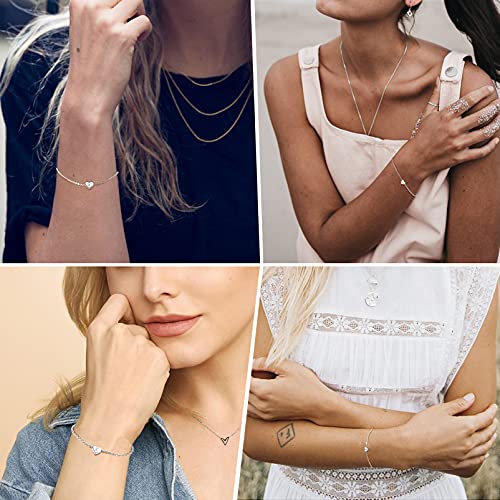 925 Sterling Silver Dainty Heart Bracelets for Women, A-Z Letter Cute Initial Charm, Bracelet: 6.3"-8.3", Adjustable, Come with Box2