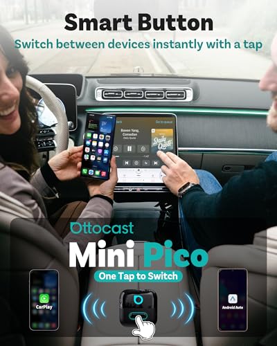 Image of OTTOCAST Mini Pico 2026 Wireless CarPlay Adapter for iPhone & Android - Plug and Play WiFi 6 Bluetooth 5.4 Android Auto Adapter (Black)