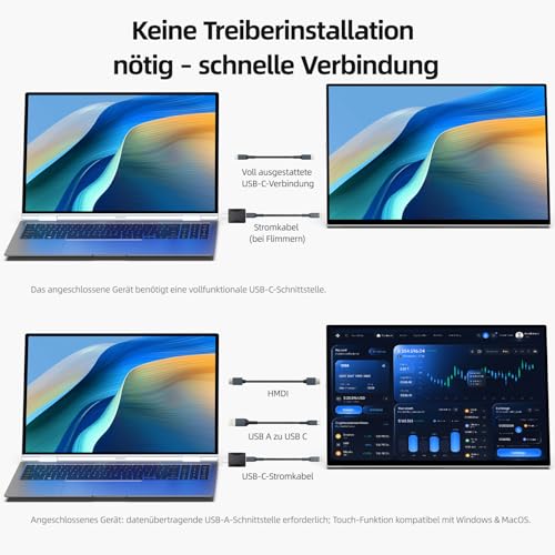 Intehill Tragbarer Monitor 16 Zoll 120Hz Touchscreen Gaming, USB-C FHD 1920x1200 IPS 300 Nits 100% sRGB, Aluminiumgehäuse mit Lautsprecher… – Ansicht 5