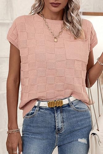 Casual Round Neck Sweater Tee - Soft and Textured in Dusty Pink,Dusty Pink,(US 16-18) XL2