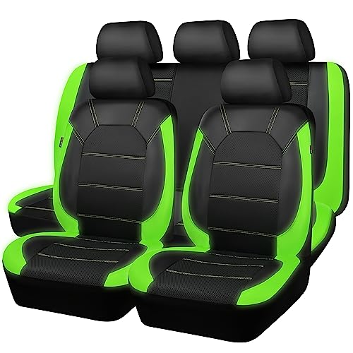 Image of CAR PASS Luminous Green Leather seat Covers Universal Sport car seat Cover, 5mm Composite Sponge Inside, Airbag Compatible fits Most Cars, SUVs,Trucks,Vans (Full Set,Black with Green)