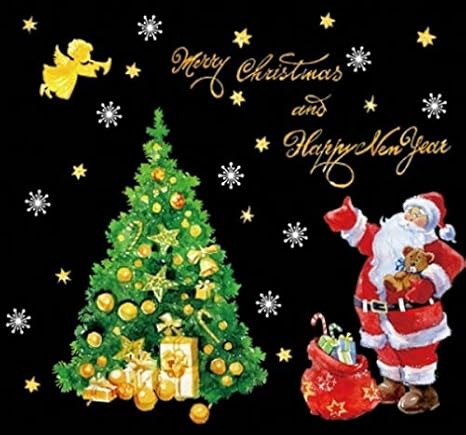 Amazon ウォールステッカー クリスマス サンタクロース ステッカー クリスマスツリー トナカイ ガラス 装飾 サンタ 壁シール 大 飾り 星 雪 木 壁 壁紙 雪だるま プレゼント 雪の結晶 赤 緑 鹿 ロウソク 植物 窓 特大 景色 風景 子供部屋 かわいい お店