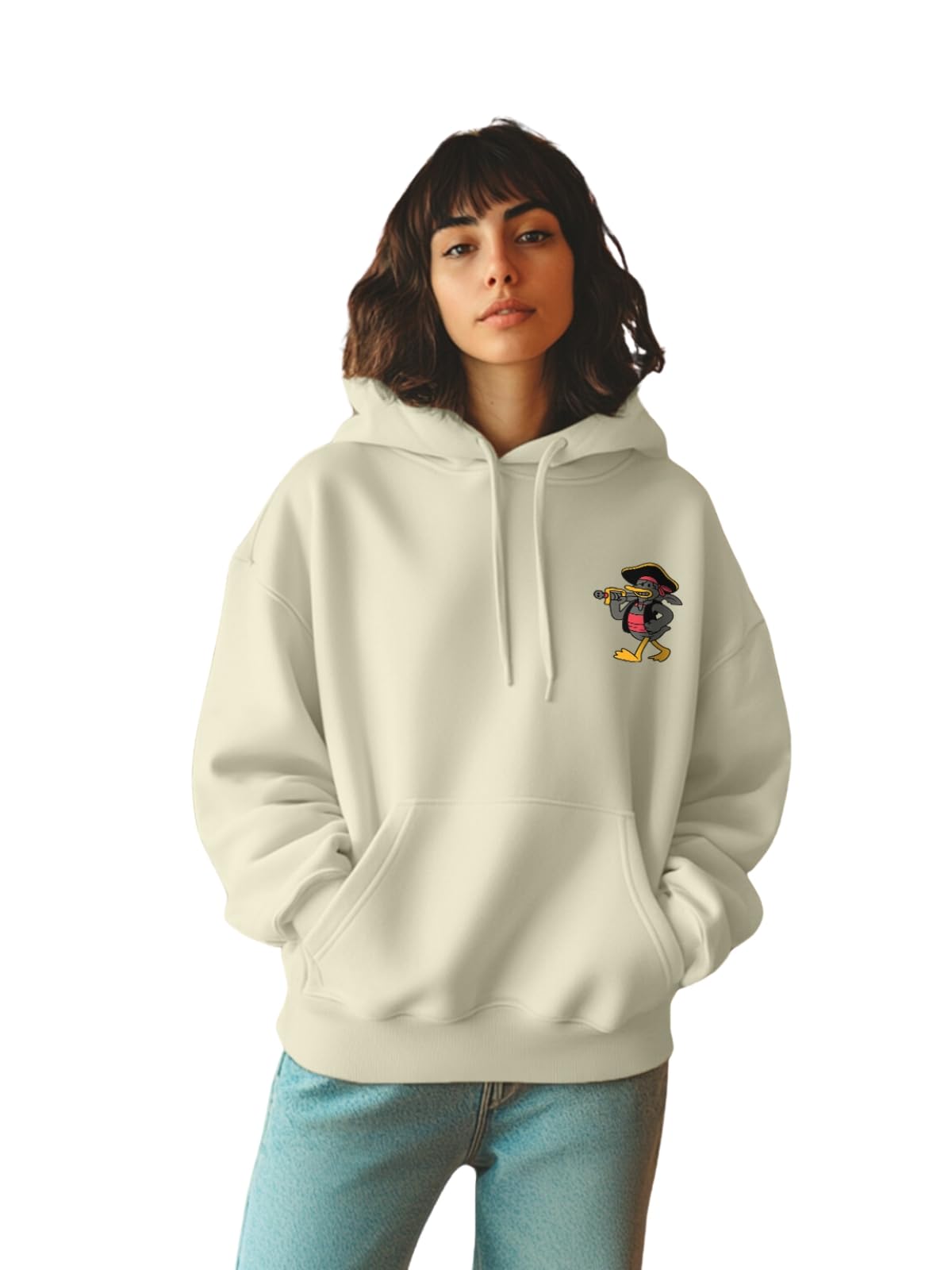 juneberry Cotton Poly Fleece Oversized Fit Black, Green, Magenta, Mustard, Orange, Purple, Blue, Off White & Grey Graphic Printed Full Sleeve Hoodie for Women-picture-4