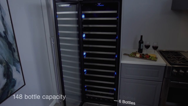 Image of Zephyr Presrv 24 Inch Wine Fridge Full Size Single Zone - Tall Wine Cooler Cellars Large Cabinet Wine Refrigerator Home Bar Chiller Freestanding with Glass Door for 148 bottles 750ml