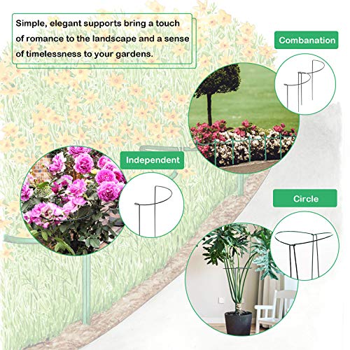 Plant Support Stakes, 6 Pack Versatile Half-Round Plant Supports Prevent Flopping Flowers, Linking Stakes Garden Border Cages with Plant Labels Clips Wrap Ties Twist Clips - Thumbnail 3
