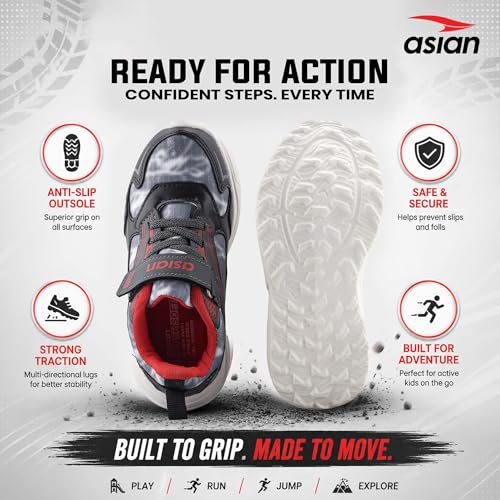 Image of ASIAN Boomer-05 Kids Sports Shoes with Velcro Strap | Lightweight Comfortable Stylish Shoes for Boys & Girls | Durable Grip Sole Casual Running Shoes