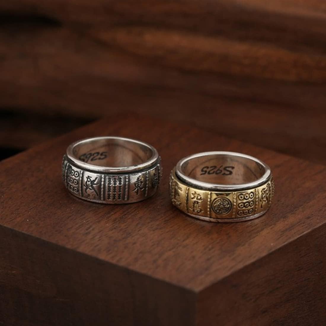 Retro Mahjong Ring for Men, Customizable Gaming Entertainment Piece Adjustment Ring