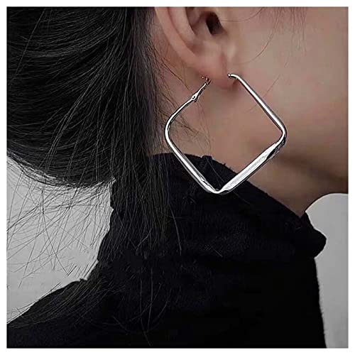 Large Hollow Square Drop Hoop Earrings Minimalist Silver Geometric Dangle Earrings Big Square Huggie Hoop Earring Jewelry for Women2
