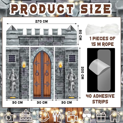Image of VitalCozy 4 Pcs Castle Decorations 6.5 x 3 ft Medieval Party Castle Backdrop Door Medieval Door Covers Themed Party Supplies Wall Halloween Decor Entrance Decoration
