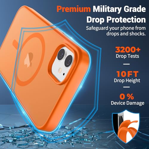 Image of SUPFINE Magnetic for iPhone 11 Phone Case with Screen Protector (Compatible with MagSafe) (Military Grade Drop Protection) Translucent Matte Shockproof Phone Cover,Starry Orange