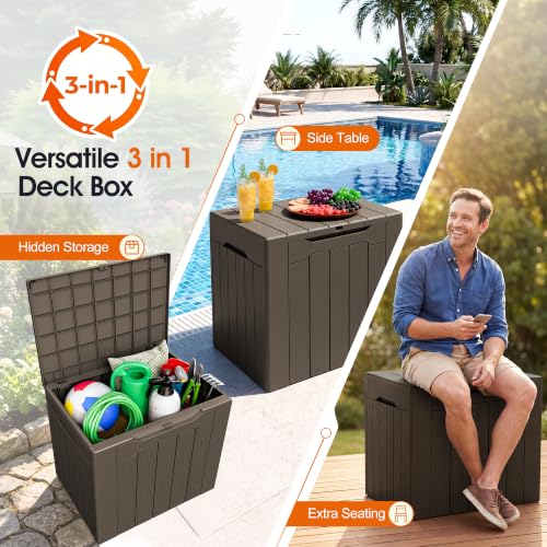 Image of Greesum 33 Gallon Resin Deck Box All Weather Outdoor Storage Boxes, Dark Brown