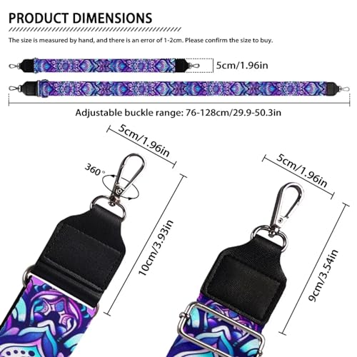 Image of Wide Bag Straps Replacement Crossbody Purple Flower Guitar Straps for Handbags /Purses /Messenger /Duffel Bags Backpack Straps Boho Replacement Adjustable Length from 30 inch to 50.3 inch