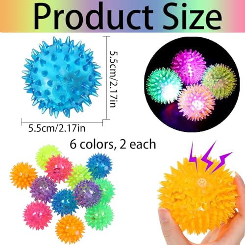 12 Stück Flummies-Igelball für Kindergeburtstag - LED-Leuchtball Jump Ball, Leuchtspielzeug als Kleine Gastgeschenke