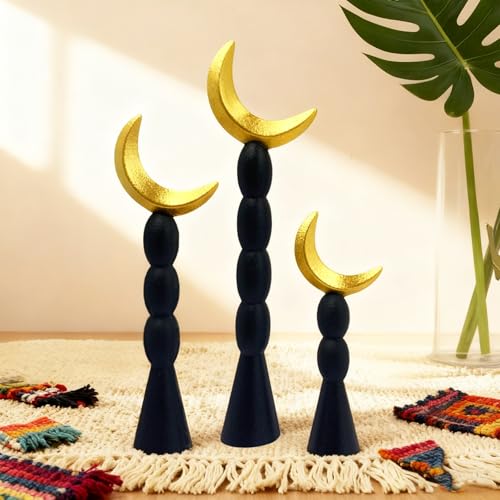 Juego de 3 estatuas de media luna islámica en negro