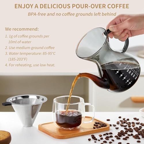 Unbreakable - Pour Over Coffee Maker with Double Stainless Filter 27 fl oz, Thickened Heat-Resistant Borosilicate Glass Pour Over Coffee Dripper, Stovetop Safe by Unbreakable - Image 6