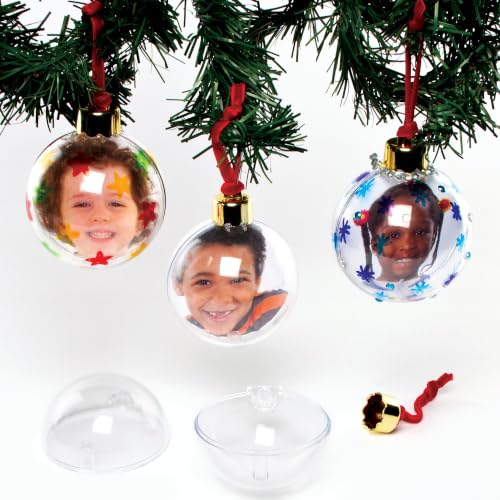 Baker Ross AF884 Grandes Boules Transparentes pour Photos - Lot de 4, Créez votre Propre Cadre Photo, Décorations pour sapin de Noël, Loisirs Creatifs...