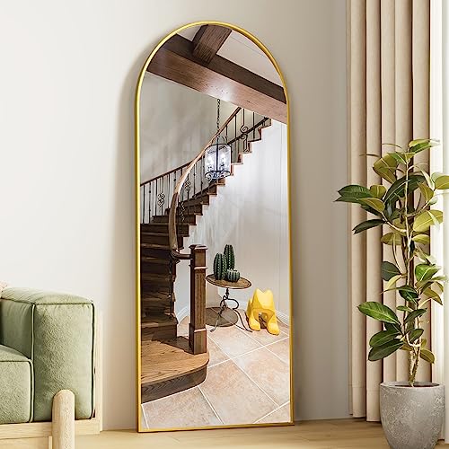 Floor Mirror, 64"x21" Gold Full Length Mirror, Arched Mirror Full