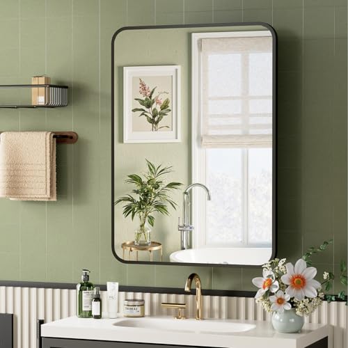 Image of ACEMIRO 20x28 Inch Black Recessed Bathroom Medicine Cabinet with Mirror Metal Framed Farmhouse Surface Wall Mounted Mirrored Bathroom Medicine Cabinets