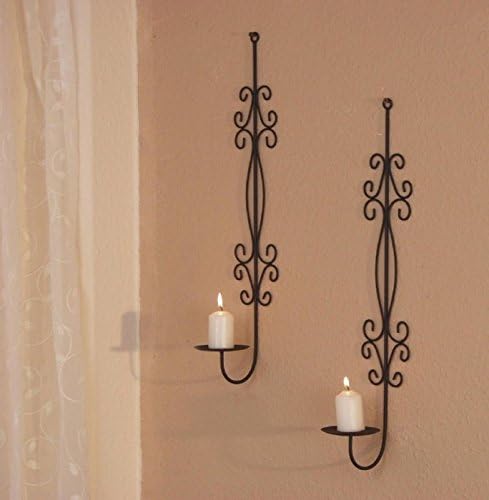 Furniture Online Wall Candle Holder Set Of 2 Metal Candle Holder Set - black, 20.87"x3.9" x4.72", Metall