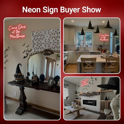 Image of Come Dine at The Madhouse Neon Sign Restaurant Neon Signs for Wall Decor Red LED Night light for Home Bar Gothic Halloween Horror Party Club Man Cave Decoration