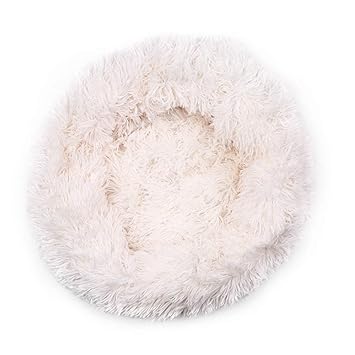 Ubersweet? Imported Comfortable Plush Round Pet Bed for Dogs Cats Soft Fur Donut Anti-Slip Waterproof Base Washable Self Warming Cushion Bed Multiple Sizes Creamy-White 4XL 110CM_126994