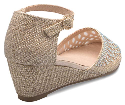 Image of Olivia K Girls Glitter and Rhinestone Open Toe Wedge Heel (Toddler /Little Girl)