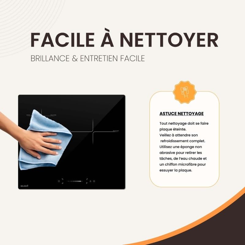 Plaque Induction 3 Feux Encastrable avec Slide Control BELDEKO - 7200W avec Booster - 10 Niveaux de Puissance - Fiable et Robuste - Minuteur, Touches Tactiles, Anti-Débordement