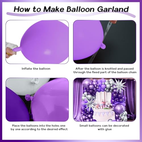Image of Dark Purple Balloon Arch Kit with 2pcs Spike Balloons, 110pcs Pastel Purple and Metallic Purple Silver Garland for Girls Women Wedding Anniversary Birthday Baby Shower Party Decorations Supplies
