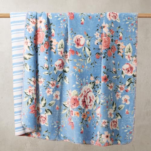 Manta Floral Reversible para Sofá BLOOMHAVEN de Franela Coco Suave 50 x 60 pulgadas