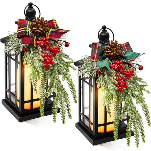 ROCEEI 2 Pc Christmas Decorative Lantern Battery Operated Flicker...